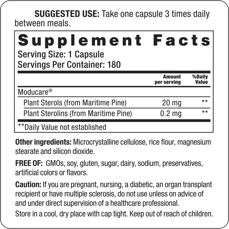 Moducare Daily Immune Support, Plant Sterol Dietary Supplement, 180 vegetarian capsules