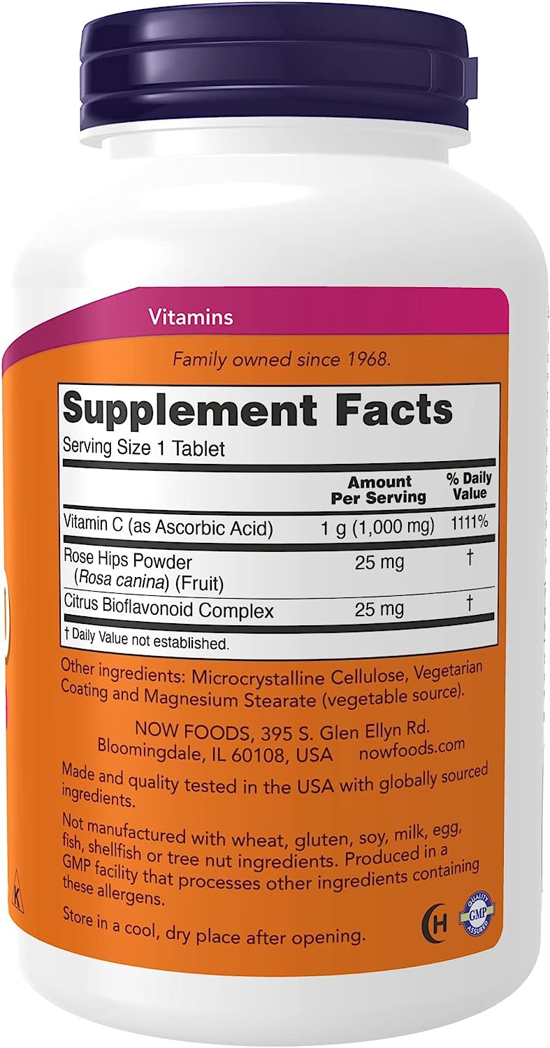 NOW Supplements, Vitamin C-1,000 with Rose Hips & Bioflavonoids, Antioxidant Protection*, 250 Tablets