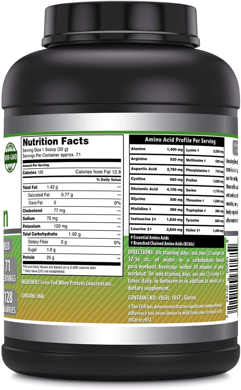 Amazing Formulas Grass FED Whey Protein 5 Lbs (Non-GMO, Gluten Free) -Made with Natural Sweetener and Flavor - rBGH & RBST Free -Supports Energy Production & Muscle Growth (Unflavored, 5 Lb)