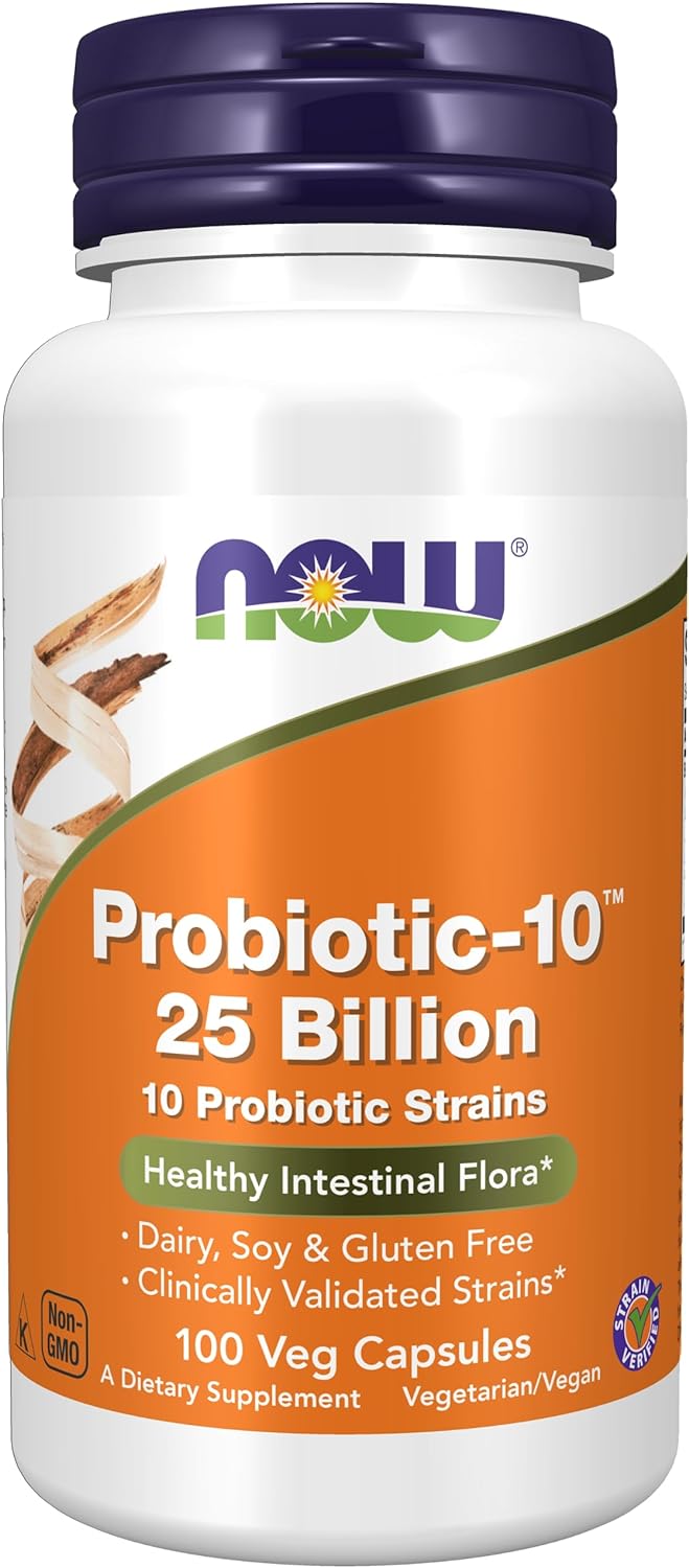 NOW Supplements, Probiotic-10™ 25 Billion 10 Probiotic Strains 100 Veg Capsules