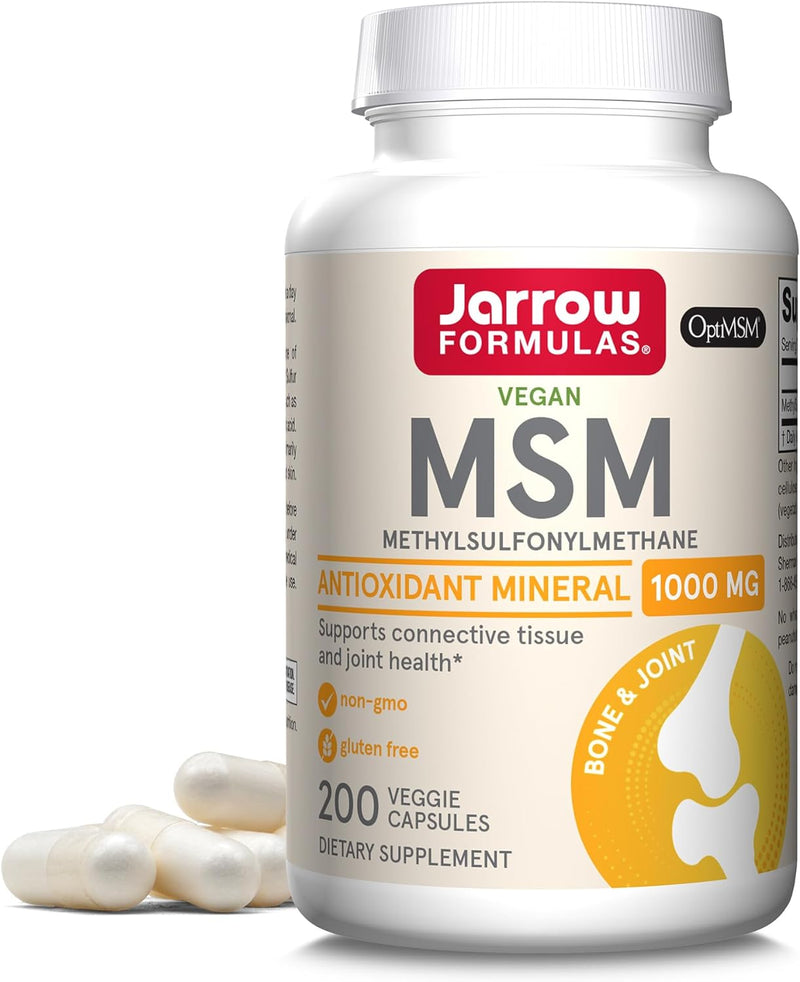 Jarrow Formulas MSM 1000 mg - 200 Veggie Capsules - Methylsulfonylmethane - Source of Sulfur - Dietary Supplement Supports & Strengthens Joints - Up to 200 Servings