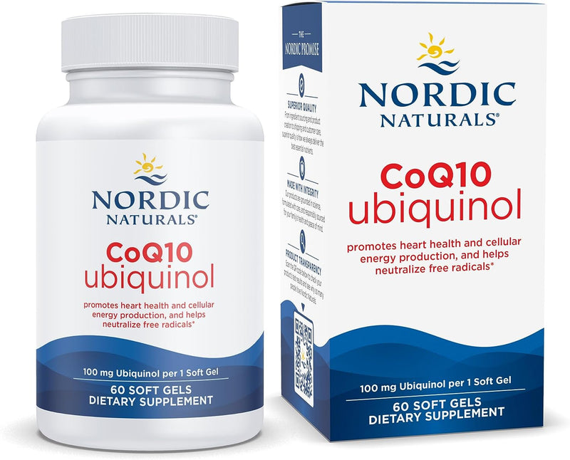 Nordic Naturals Nordic CoQ10 Ubiquinol - 60 Mini Soft Gels - 100 mg Coenzyme Q10 (CoQ10) Ubiquinol - Heart & Brain Health, Cellular Energy Production, Antioxidant Support - Non-GMO - 60 Servings