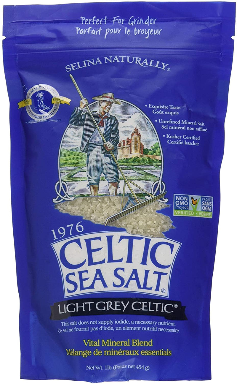 Light Grey Celtic Sea Salt 1 Pound Resealable Bag – Additive-Free, Delicious Sea Salt, Perfect for Cooking, Baking and More - Gluten-Free, Non-GMO Verified, Kosher and Paleo-Friendly