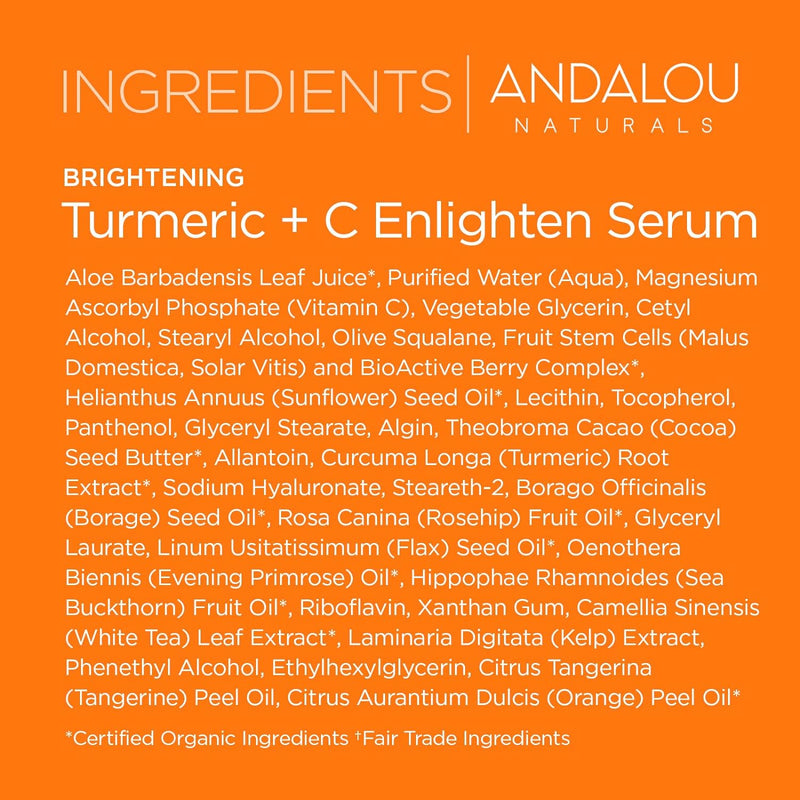 Andalou Naturals Turmeric + C Enlighten Serum 1.1 Fl Oz.