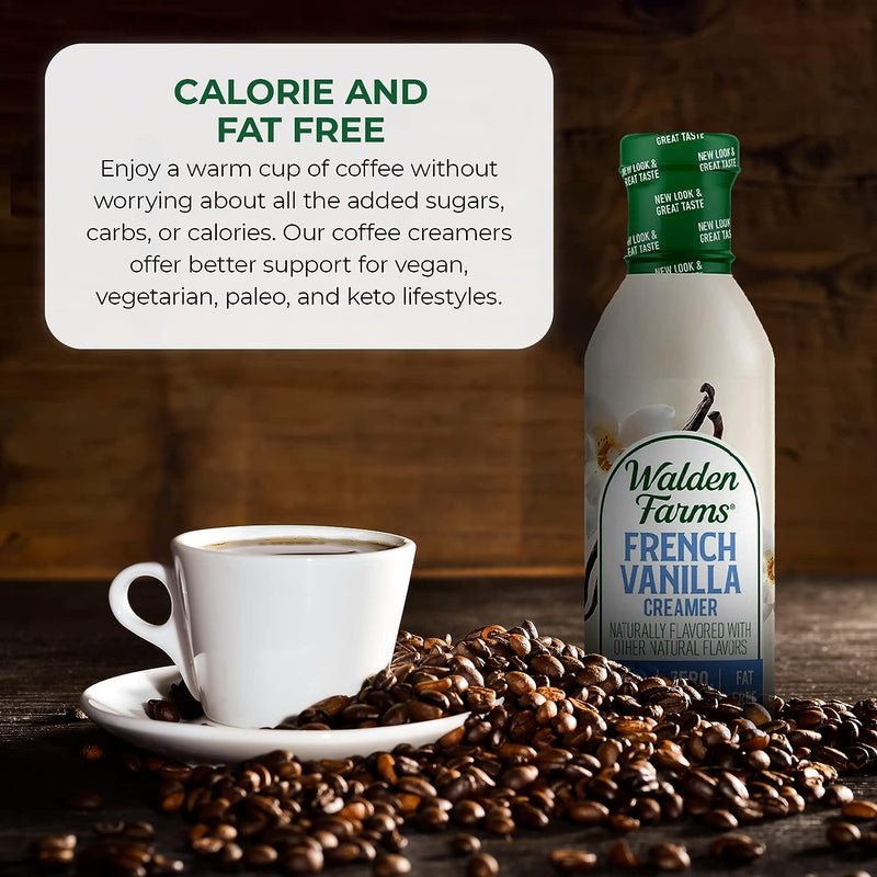 Walden Farms French Vanilla Coffee Creamer 12 oz Bottle | Rich & Creamy | Fresh and Flavorful | Vegan, Paleo and Keto Friendly | Non-Dairy Milk Substitute | 0g Net Carbs | For Coffee | Tea | Smoothies | Breakfast Bowl and More