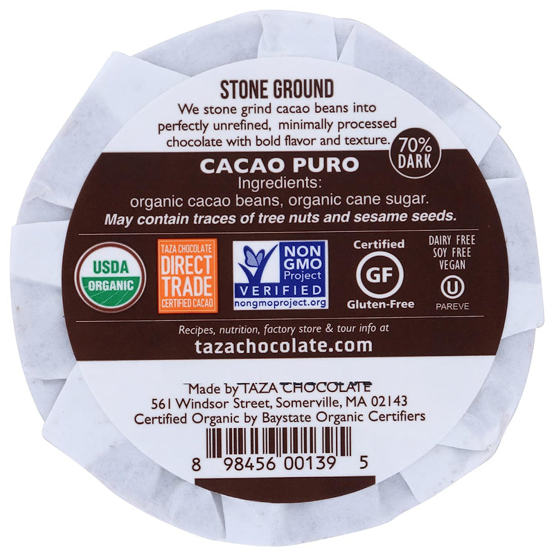 Taza Chocolate Organic Mexicano Disc 70% Dark Chocolate, Cacao Puro, 2.7 Ounce