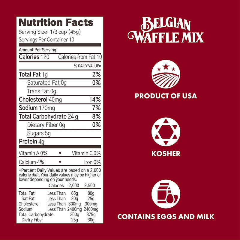 Classique Fare Belgian Waffle Mix - Makes Light and Crisp Waffles, Pancakes, Muffins & Crepes - Works with Waffle Maker - Fast and Fresh Breakfast Foods - 1 Pound (Pack of 6)