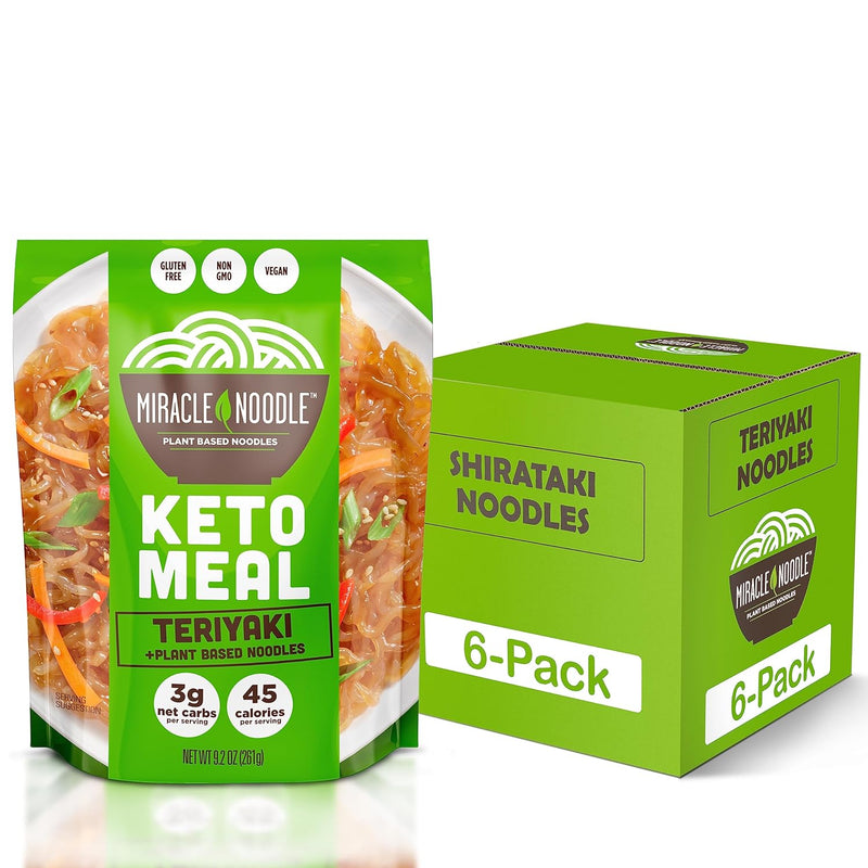 Miracle Noodle Teriyaki Noodles - Plant Based Vegan Teriyaki Noodles Shirataki, Konjac Noodles, Gluten Free, Non GMO Noodles, Low Calorie Noodles, Low Carb Noodles, Grain Free - 9.2 Oz, 6-Pack