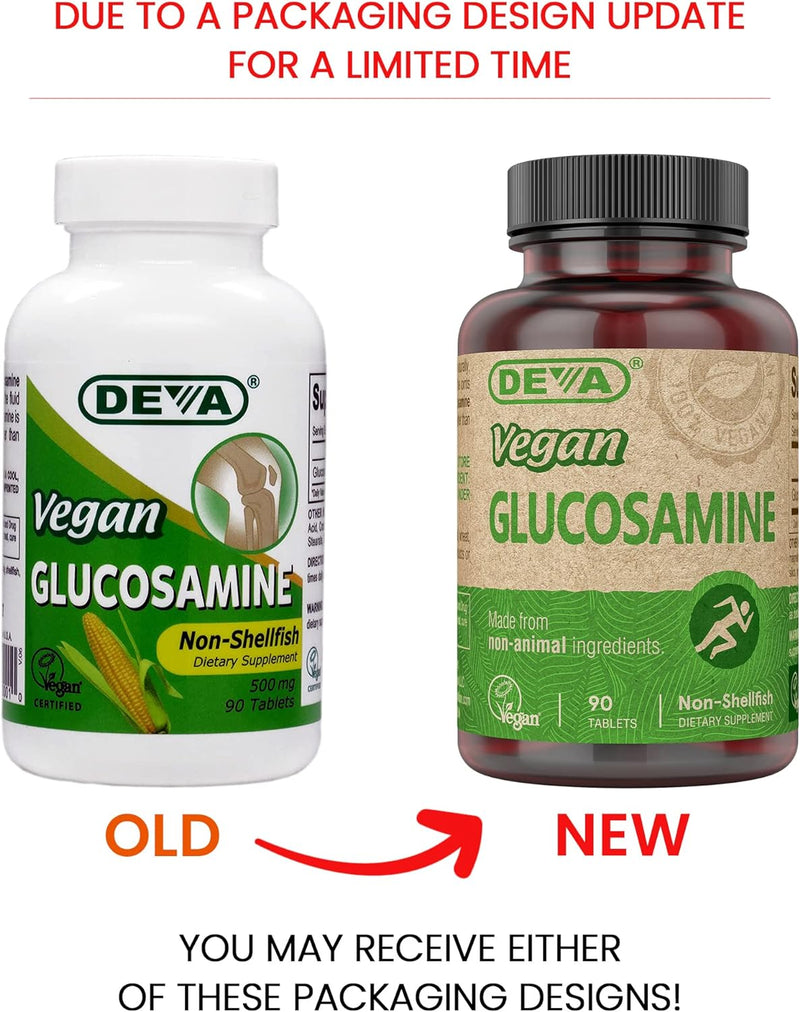 DEVA Vegan Vitamins Vegan Glucosamine 500mg, Non-Shellfish, Non-GMO - 90 Tablets