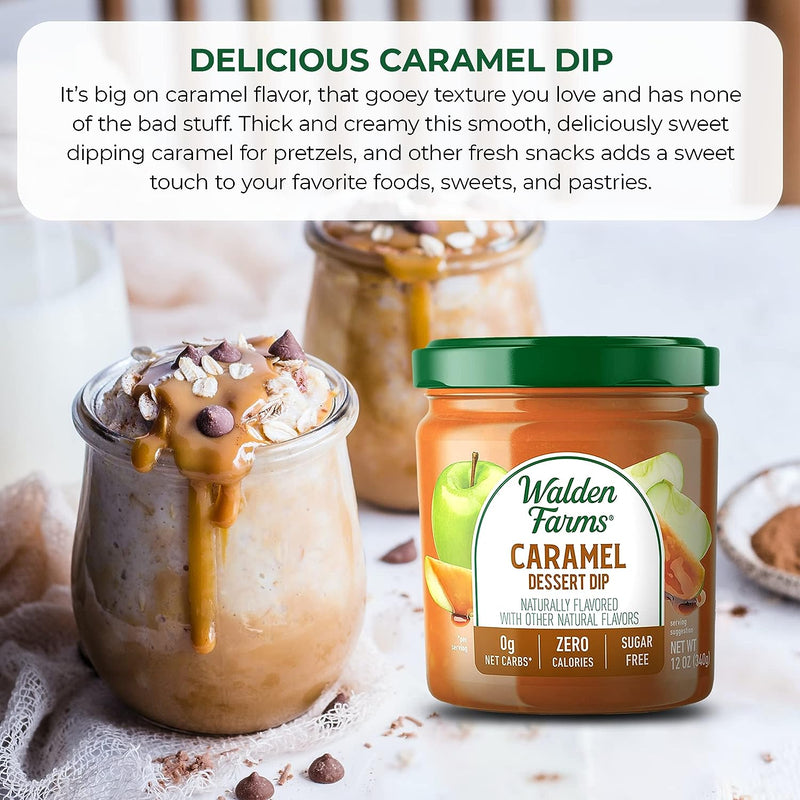 Walden Farms Caramel Dipping 12 oz Jar - Thick & Creamy, Smooth and Sweet, Vegan, Paleo and Keto Friendly, 0g Net Carbs - Dessert Dip for Pretzels, Cookies, Strawberries, Pastries, Bananas and More