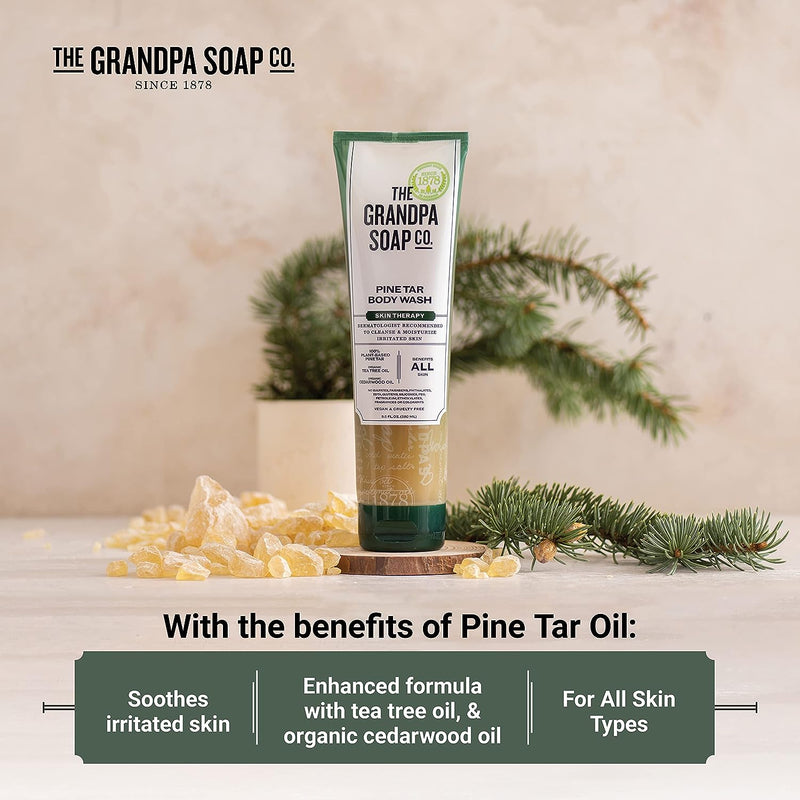 Pine Tar Body Wash by The Grandpa Soap Company | Tea Tree Oil + Organic Cedarwood Oil | Vegan & Cruelty Free Formula | Natural Men’s Soap| Moisturizing Body Wash for Men & Women | 9.5 Fl. Oz. Tube