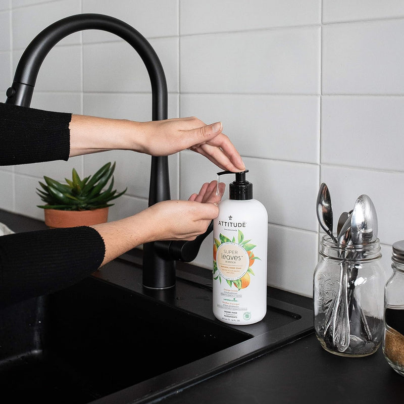 ATTITUDE Liquid Hand Soap, Plant- and Mineral-Based Formula, Vegan & Cruelty-free Personal Care Products, Orange Leaves, 16 Fl Oz