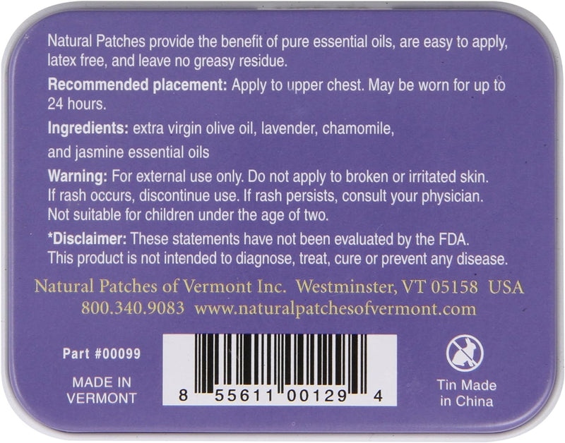 Natural Patches Of Vermont Lavender Sleep Comfort Essential Oil Body Patches, 10-Count Tin
