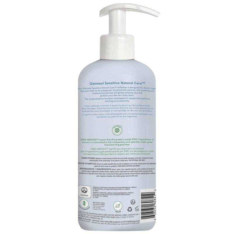 ATTITUDE Unscented Body Lotion for Dry Sensitive Skin - Frangrance-free, 16 Fl Oz