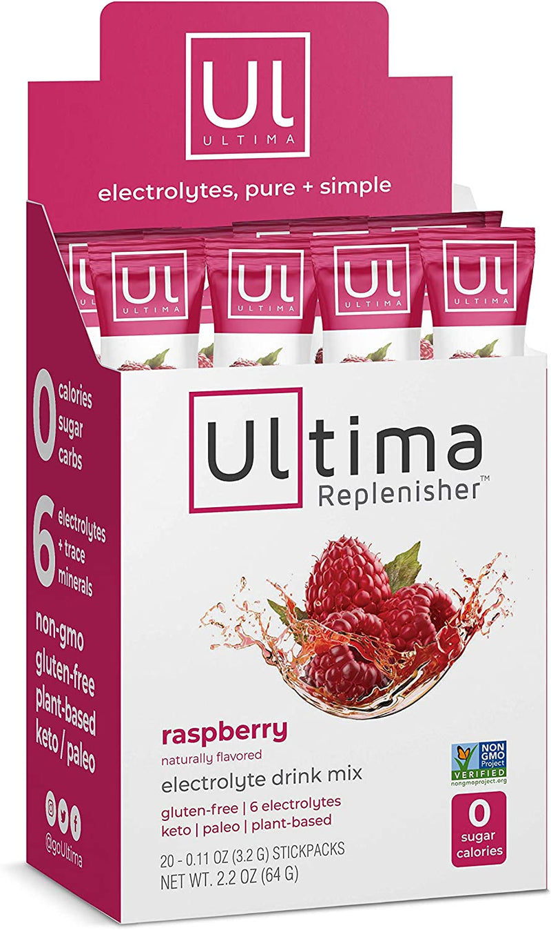 Ultima Replenisher Electrolyte Hydration Drink Mix Raspberry Flavor (20 Serving Stickpacks)