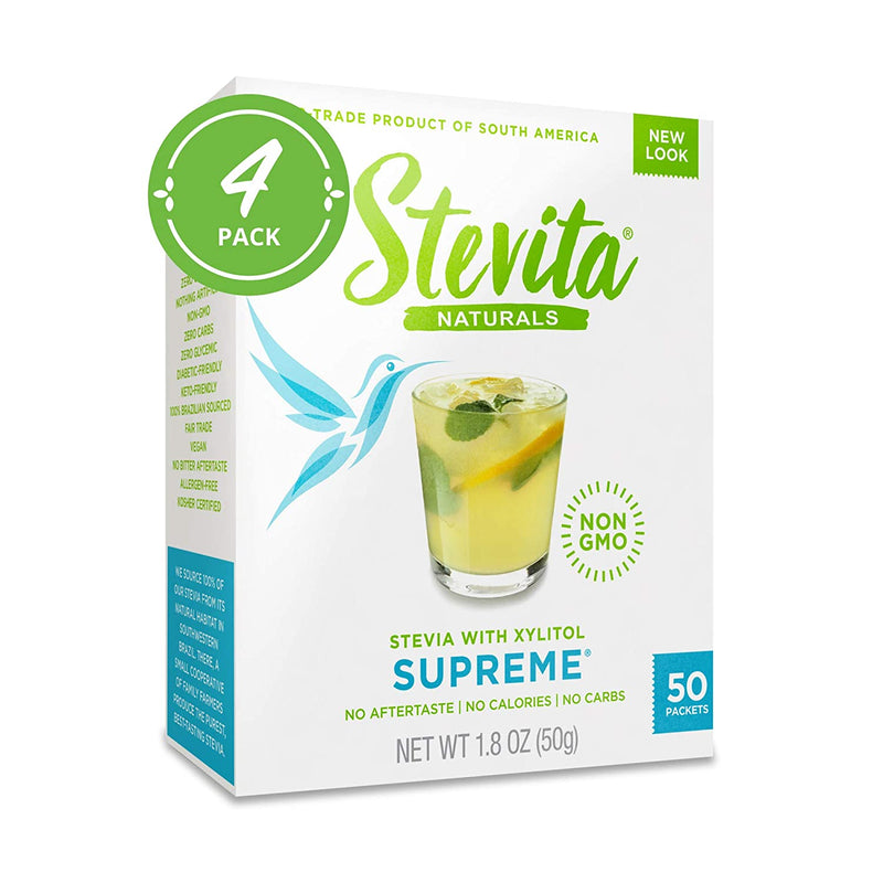 Stevia with Xylitol Supreme - 50 Packets - All-Natural Sweetener, No Calories - Non-GMO, Vegan, Kosher, Keto, Paleo, Gluten Free