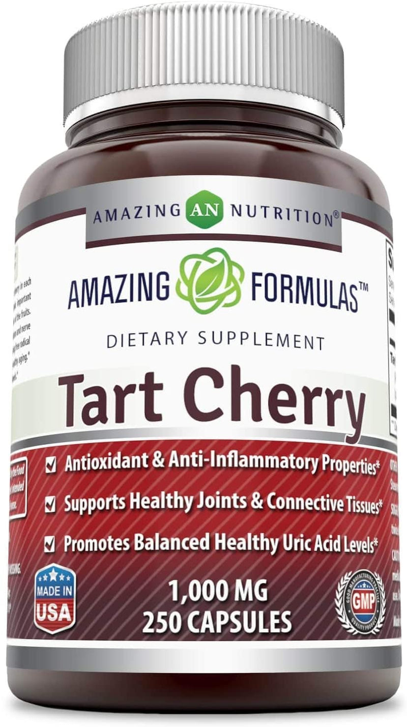 Amazing Formulas Tart Cherry Extract 1000 Mg Capsules (Non-GMO,Gluten Free) - Non-GMO - Antioxidant Support - Promotes Joint Health & a Proper Uric Acid Level Balance (250 Count)