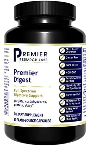 Premier Research Premier Digest, 60 Capsules, Vegan Product - Vegetarian Source Enzymes, Full Spectrum Digestive Support