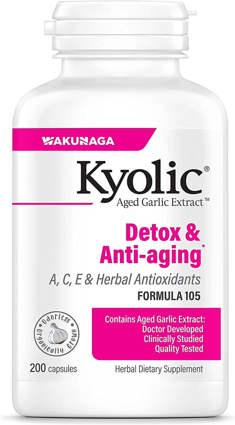 Kyolic Aged Garlic Extract Formula 105, Detox & Anti-Aging, 200 Capsules