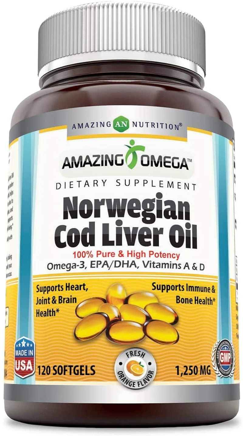 Amazing Omega Norwegian Cod Liver Oil 1250mg 120 Softgels (Orange)