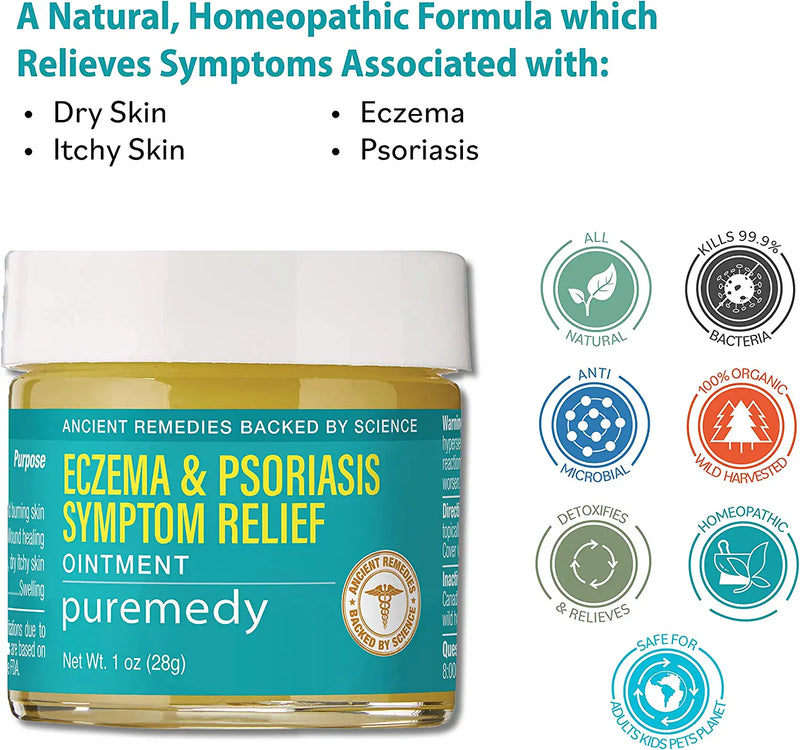 Puremedy Eczema & Psoriasis Relief Ointment, Homeopathic All Natural Salve Soothes and Relives Symptoms of Dry, Itchy, Flaky, Scratchy, Weepy Skin, 1 oz. (Pack of 1)