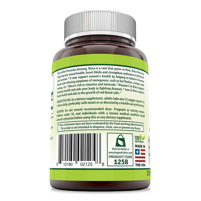 Herbal Secrets Maca 500 Mg 250 Veggie Capsules (Non-GMO) - Supports Reproductive Health, Mood, Hormonal Balance, Cardiovascular Health & Immune Health*