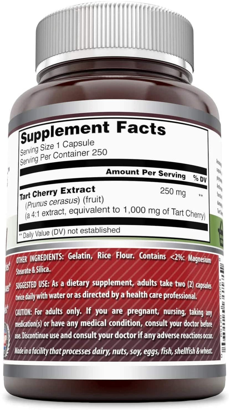 Amazing Formulas Tart Cherry Extract 1000 Mg Capsules (Non-GMO,Gluten Free) - Non-GMO - Antioxidant Support - Promotes Joint Health & a Proper Uric Acid Level Balance (250 Count)