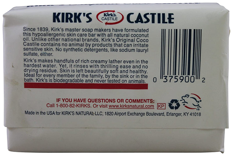 Natural Castile Bar Soap - Kirk's Castile Natural Coco Bar Soap 4oz - 1 Pack