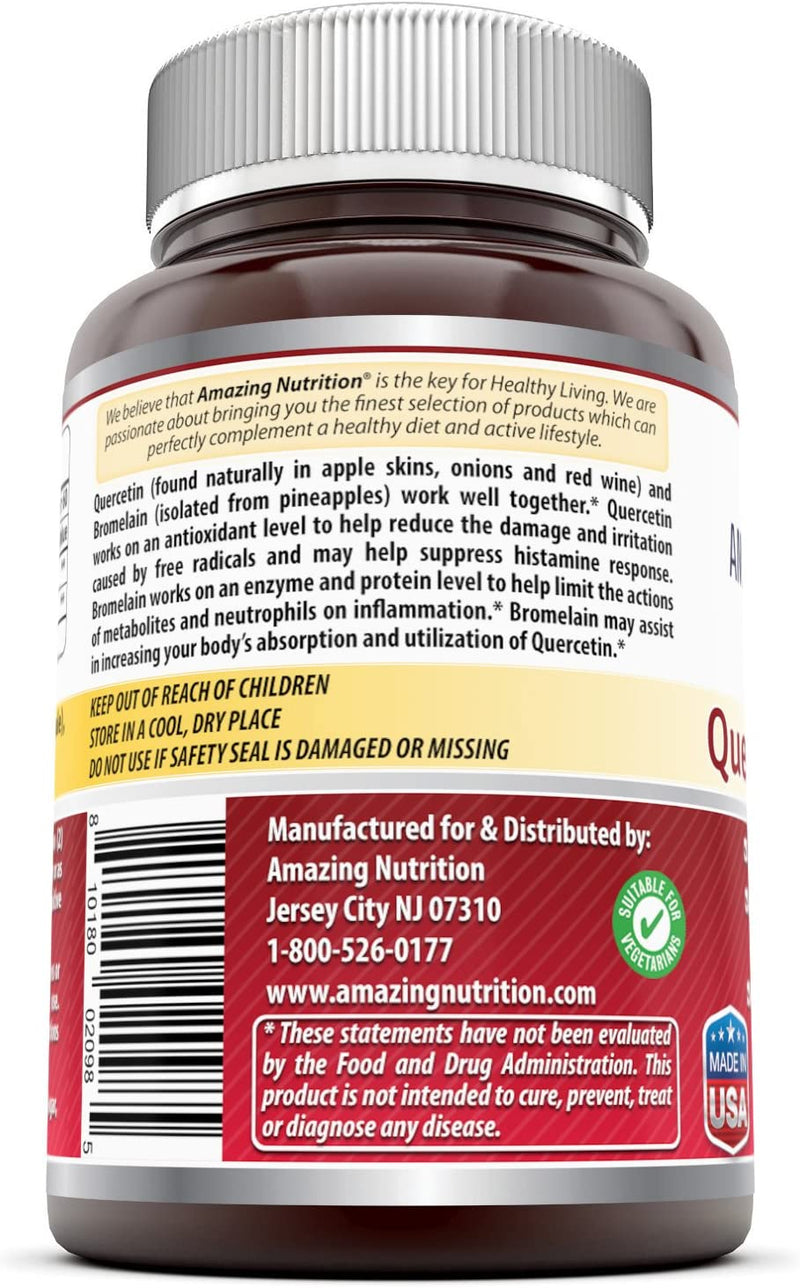 Amazing Nutrition- Quercetin 800 Mg with Bromelain 165 Mg, 120 Vcaps