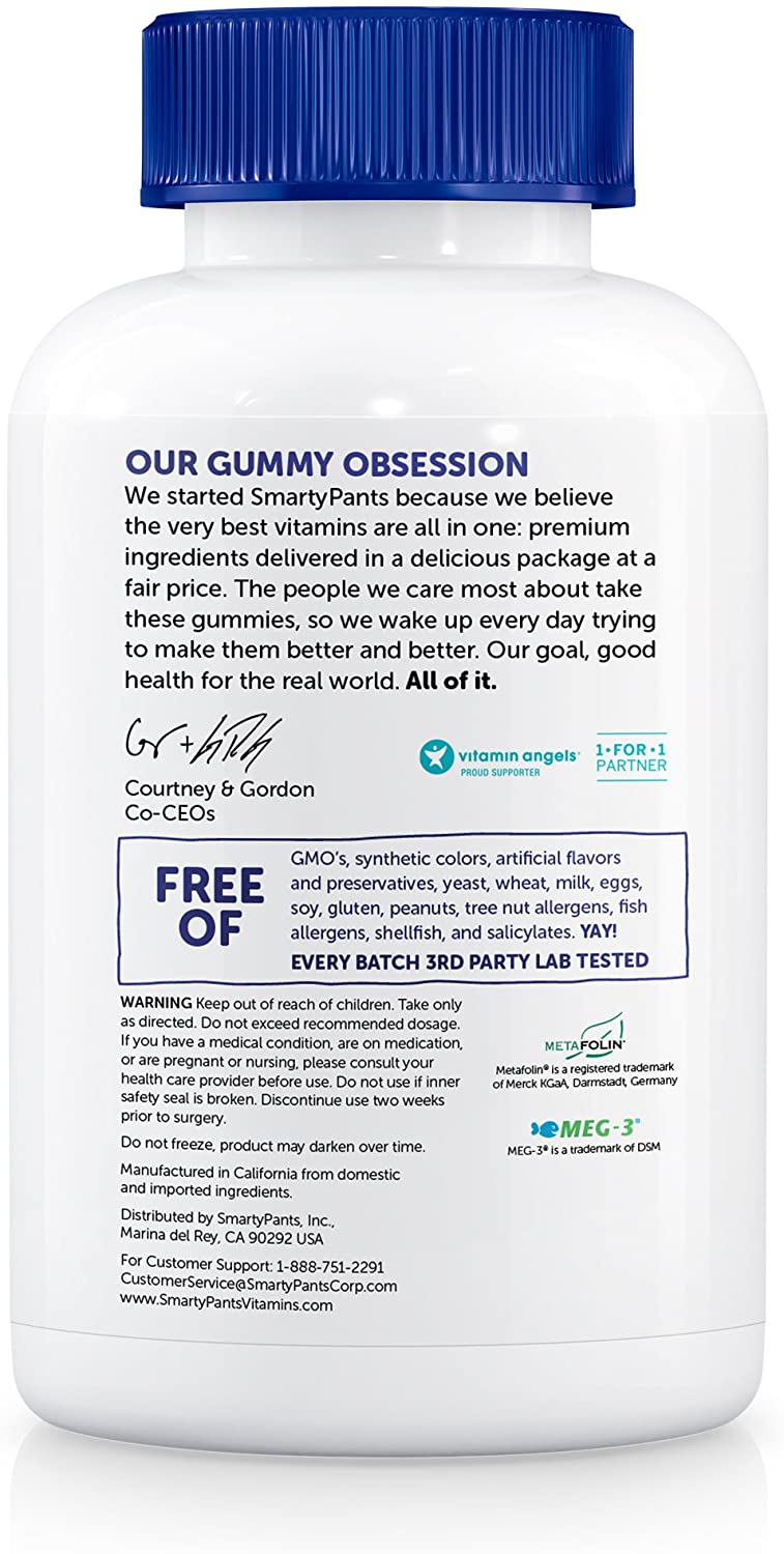 SmartyPants Men's Complete Gummy Vitamins: Multivitamin, CoQ10, Lycopene, Methyl B12, & Omega 3 EPA/DHA Fish Oil, 180 Count (30 Day Supply)