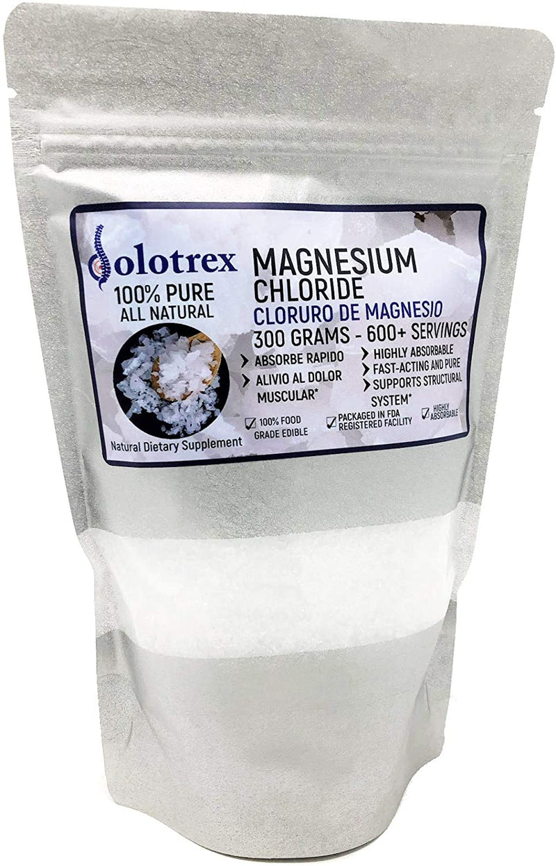 Cloruro de Magnesio 100% Pure Magnesium Chloride Food Grade 300 Grams Edible Magnesium Highly Absorbable Best Quality for Daily use as Supplement or Magnesium Oil up to 600 Servings 10.58 Oz