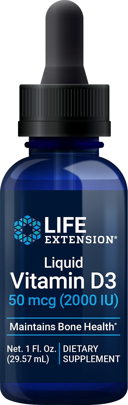 Life Extension Liquid Vitamin D3 50 mcg (2000 IU) Potent Drops with MCTs - Healthy Immune System Function, Bone Health, Cognitive Function & Heart Health Supplement - Non-GMO, Gluten Free - 1 fl. oz.