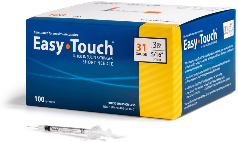 EasyTouch Insulin Syringe U-100 31G 0.3cc 5/16" (8mm) Box of 100