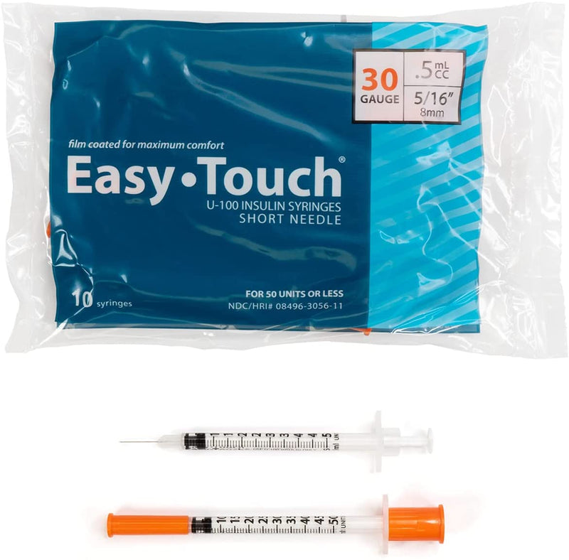 EasyTouch Insulin Syringe U-100 30G 0.5cc 5/16" (8mm) Box of 100
