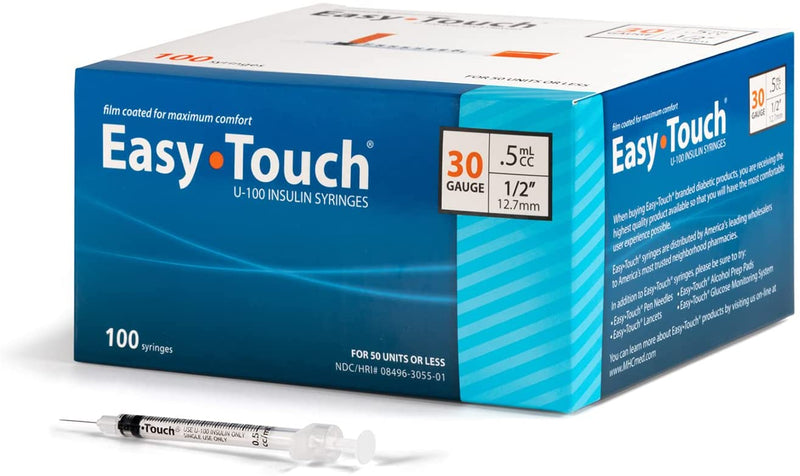 EasyTouch Insulin Syringe U-100 30G 0.5cc 1/2" (12.7mm) Box of 100