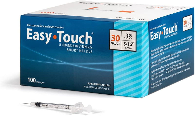 EasyTouch Insulin Syringe U-100 30G 0.3cc 5/16" (8mm) Box of 100