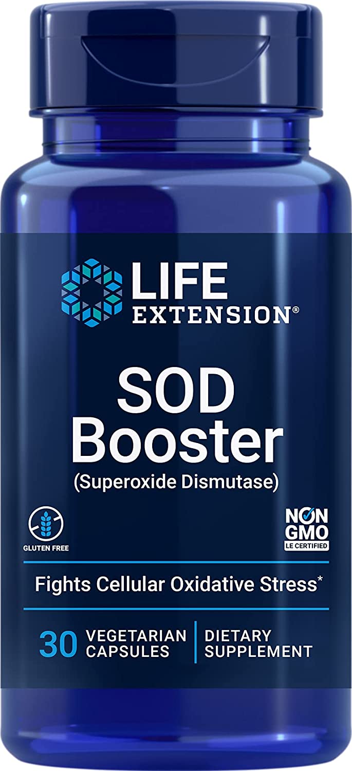 Life Extension SOD Booster Helps Protect Against Cellular Stress - Supports SOD Production - Antioxidant Supplement – Gluten-Free, Non-GMO, Vegetarian – 30 Vegetarian Capsules