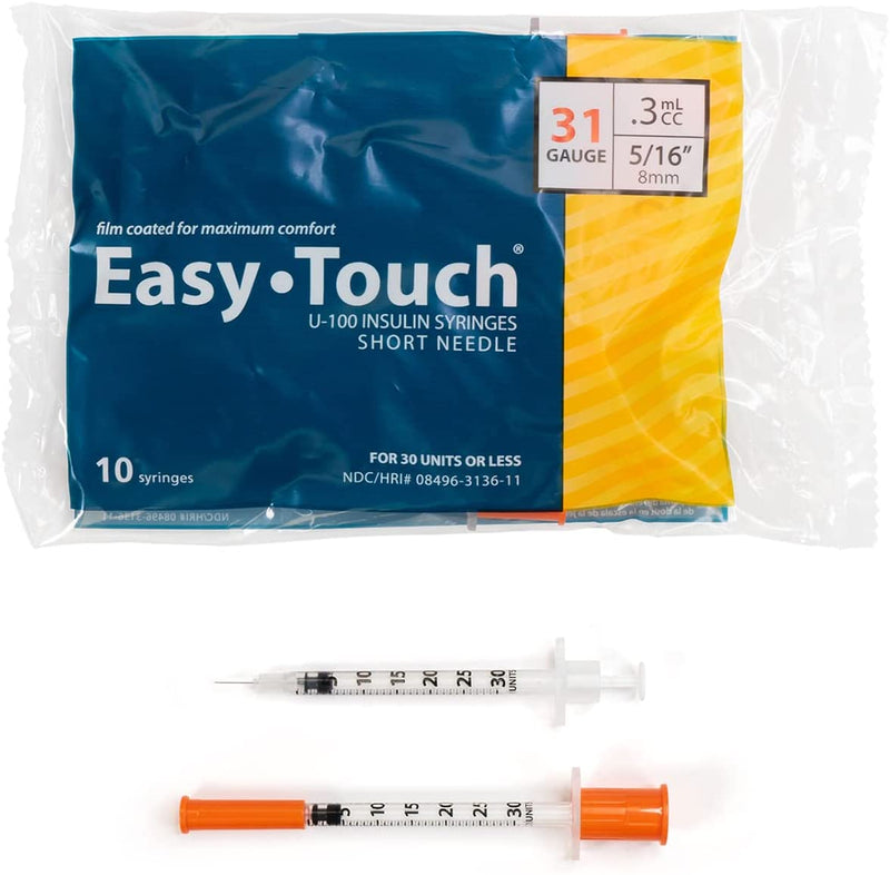 EasyTouch Insulin Syringe U-100 31G 0.3cc 5/16" (8mm) Box of 100