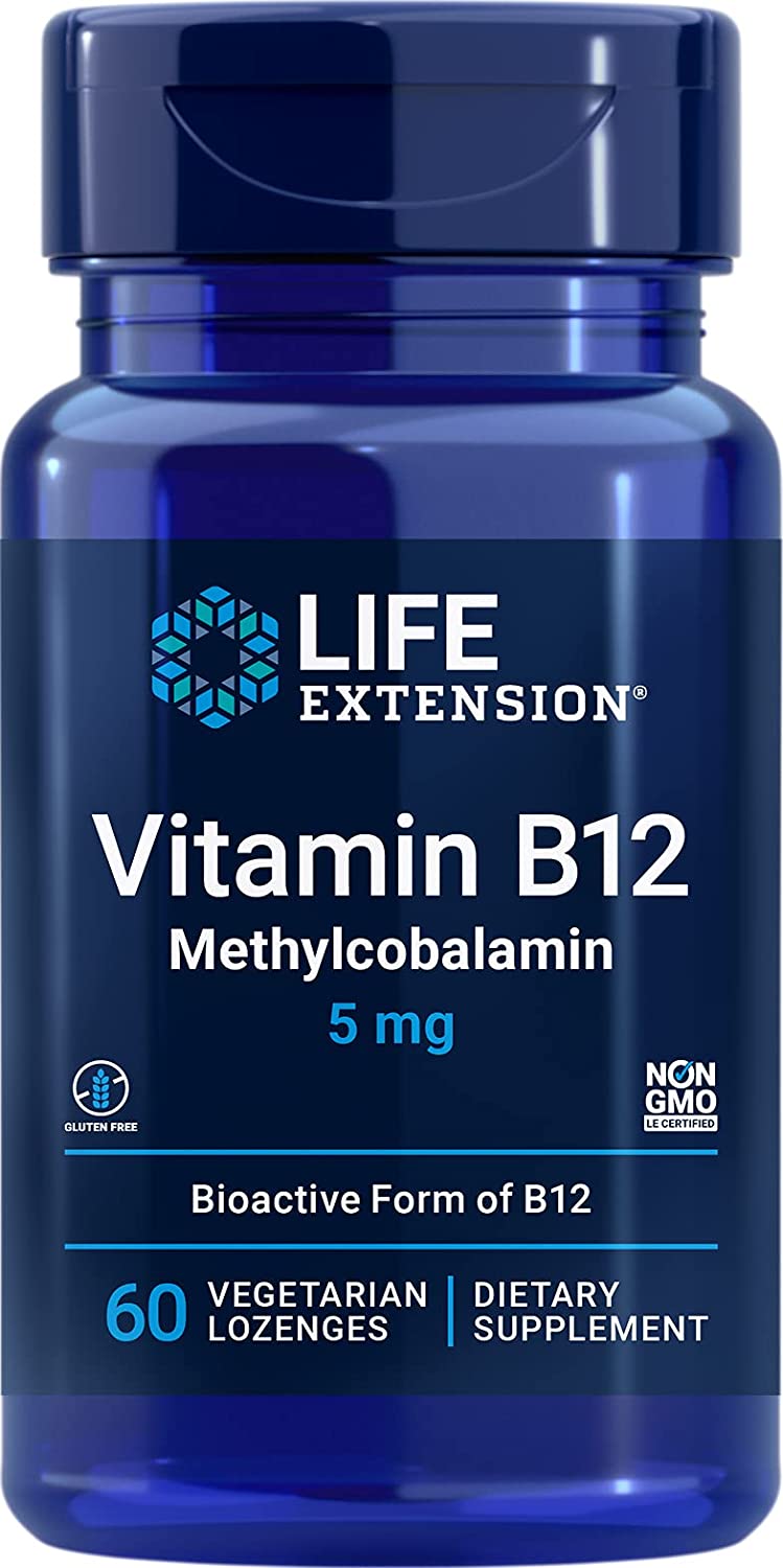 Life Extension Vitamin B12 Methylcobalamin 5 mg – Supports Brain Health & Cognition – Gluten-Free – Non-GMO – Vegetarian – 60 Vegetarian Lozenges