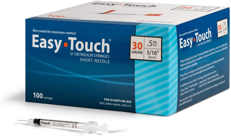 EasyTouch Insulin Syringe U-100 30G 0.5cc 5/16" (8mm) Box of 100