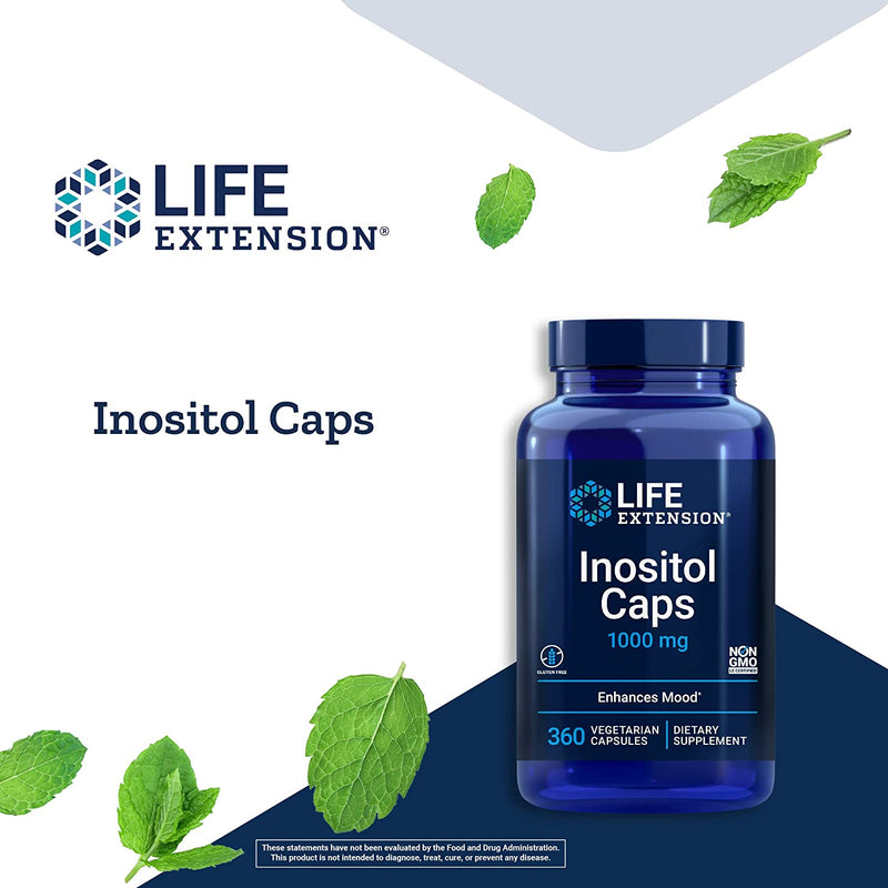 Life Extension Inositol Caps – Supports a Stable Mood - 1000 mg - Gluten-Free, Non-GMO, Vegetarian - 360 Vegetarian Capsules