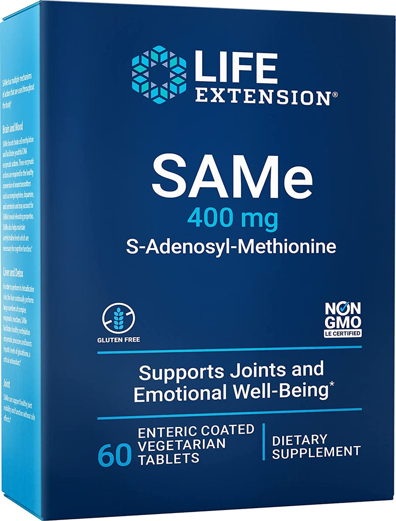 Life Extension Same 400mg (S-Adenosyl-Methionine) Powerful Supplement for Mood, Joint & Liver Support - Non-GMO, Gluten-Free, 60 Count