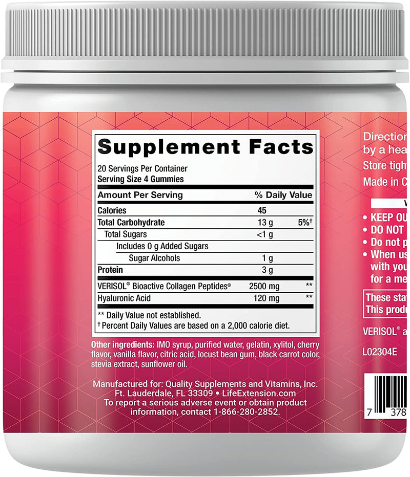 Life Extension Gummy Science Youthful Collagen – Helps Reduce The Appearance of Fine Lines & Wrinkles – Cherry Flavor – Non-GMO – Skin Health – 80 Gummies