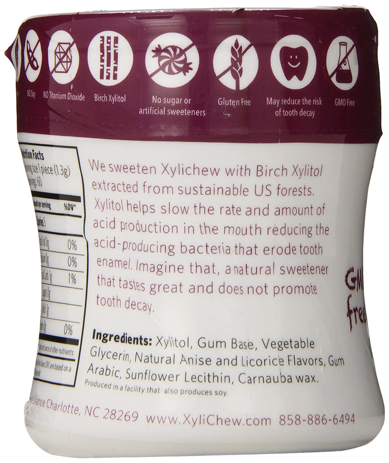 Xylichew 100% Xylitol Chewing Gum Jars, Mouth - Licorice, 60 Count