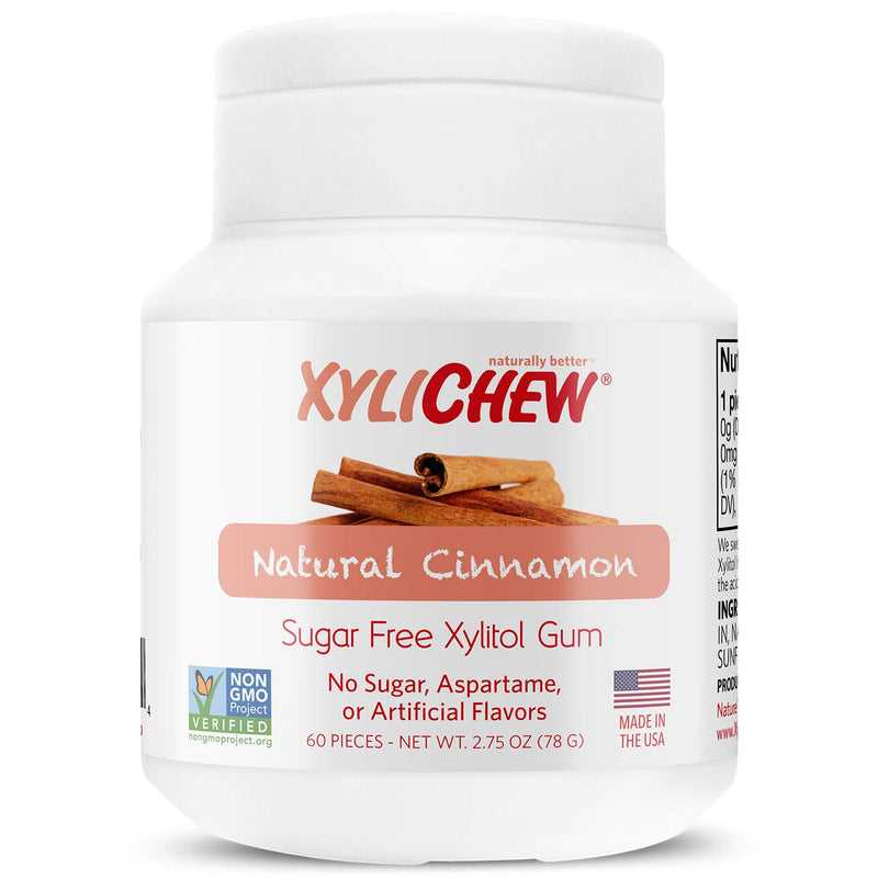 Xylichew 100% Xylitol Chewing Gum - Cinnamon, 60 Count