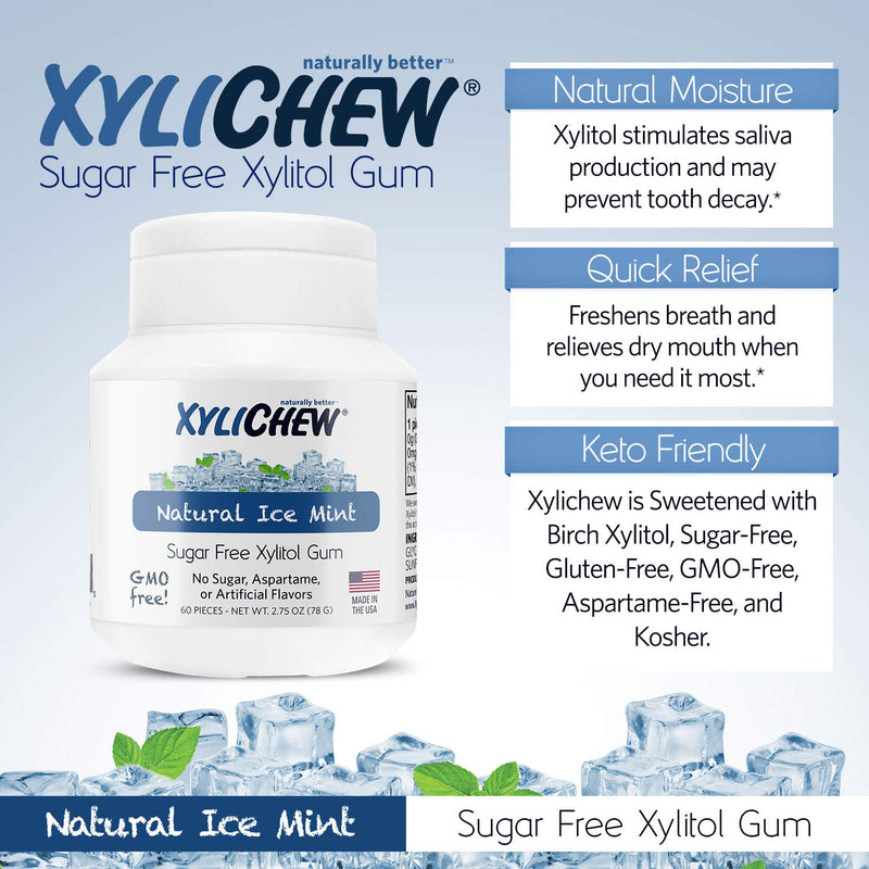 Xylichew 100% Xylitol Chewing Gum - Ice Mint, 60 Count